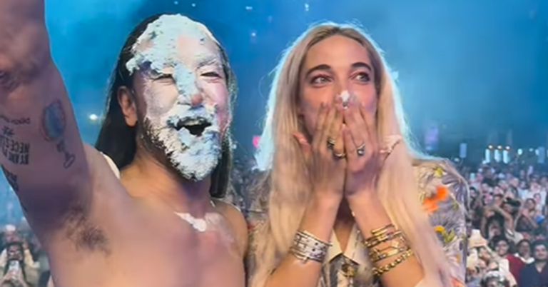 Steve Aoki and wife Sasha Sofine reveal they expecting their first baby together in dramatic gender reveal